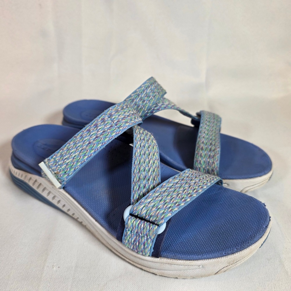 Dansko Rosette Blue Multi Strap Slide Sandals Womens 38 Woven Adjustable Comfort